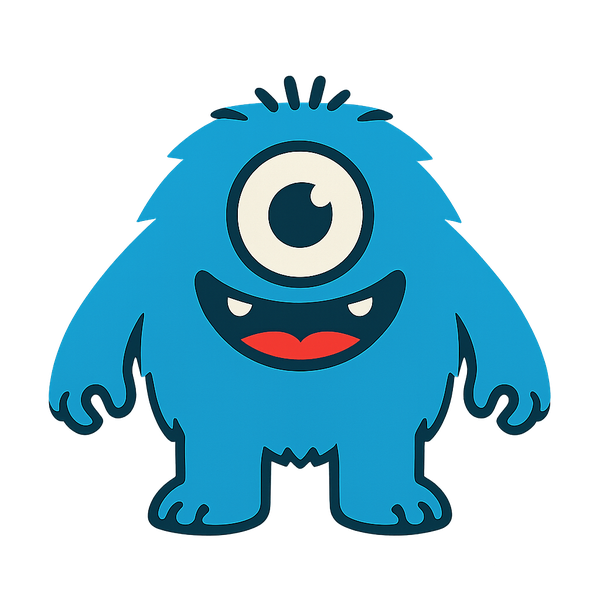 Flat cartoon one-eyed blue monster, no horns.