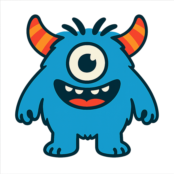 Outlined blue monster with striped orange horns.