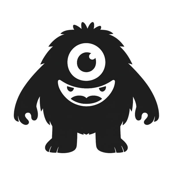 Monochrome silhouette logo of the round monster.