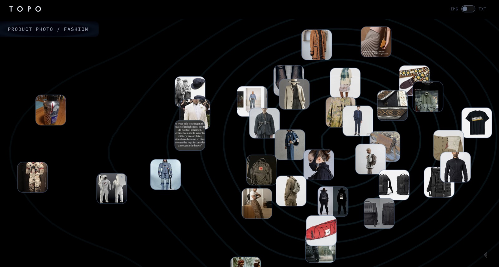 Muser image cluster detail with thumbnails connected by curved similarity lines