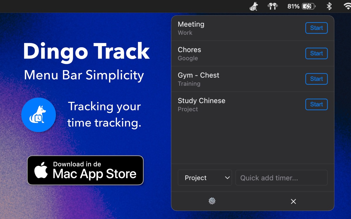 trak menu bar screenshot